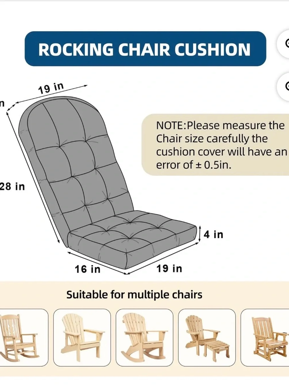 Outdoor Adirondack chair Padded High-Back Seat Cushion Light Gray weatherproof